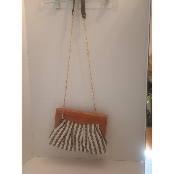 Antik Kraft Handbags - Women's Antik Kraft Crossbody Bag Purse Black/White Canvas Wood/Gold Accents NWT